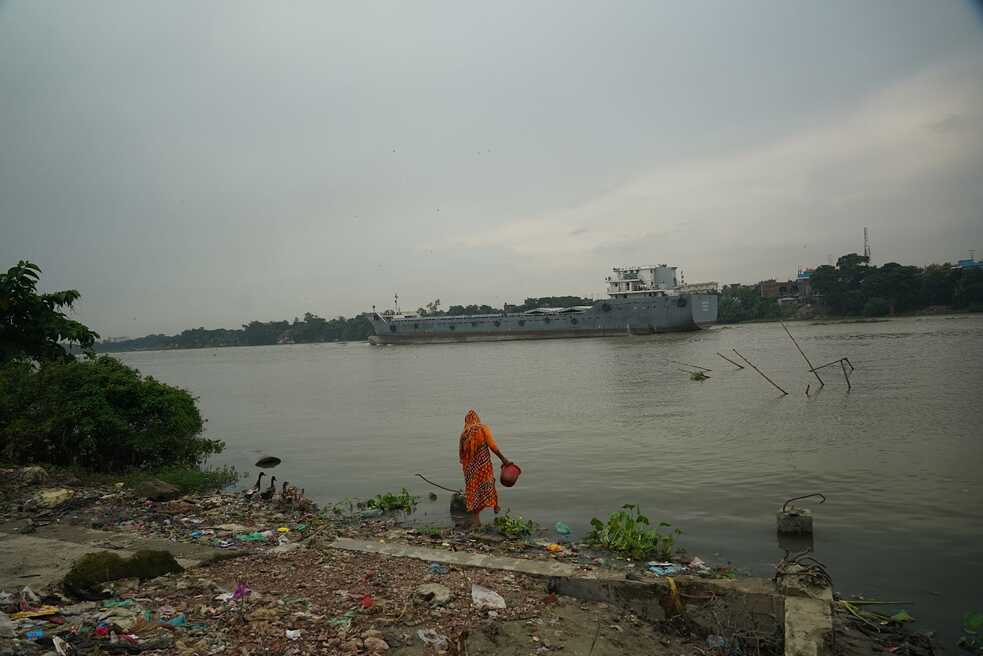 Shilakshya River, polluted by industrialization & urbanization in Narayanganj               				        