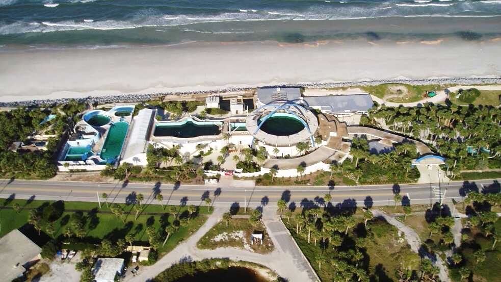 An aerial view of the Marineland property looking east
