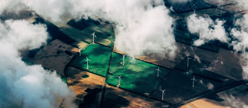  Wind turbines in open field in Germany