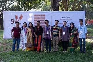  Shepan Chakma (SPaRC), Nonabi Chakma (Hill Film Festival), Sushmita Chakma (Jum Aesthetics Council), Rani Yan Yan (Advisor to Chakma Circle Chief), Adit Dewan (Hill Film Festival), Tarun Chakma (filmmaker), Kirsten Hackenbroch (Goethe-Institut Bangladesh), Chandra Tripura (Hill Resource Center) 