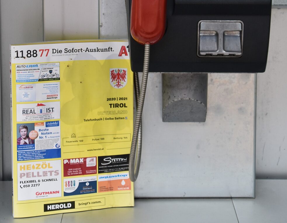 A phone booth and phone book.