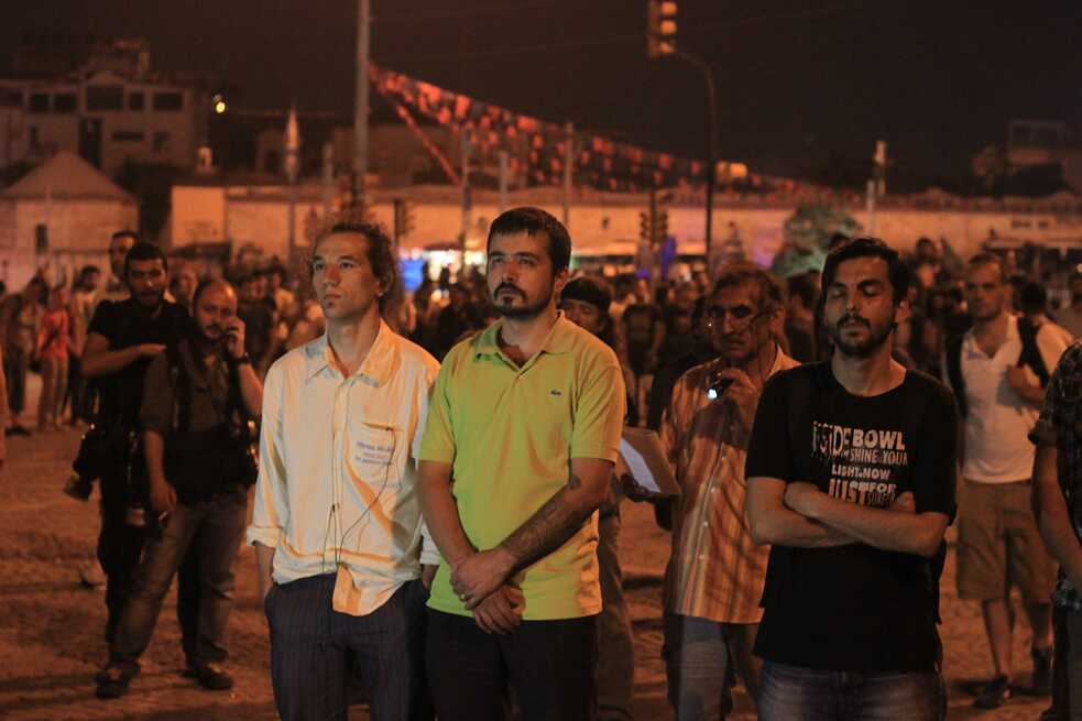 Erdem Gündüz standing in Istanbul’s Taksim Square at the start of the Gezi Park protest movement in 2013