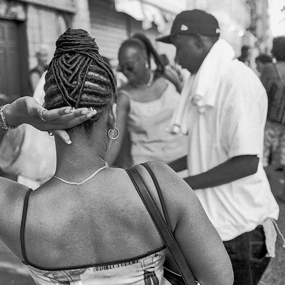 A group of people at a block party in New York