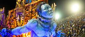 Members of a Samba School perform at the Marques de Sapucai Sambadrome during Carnival Parade 2022 in Rio de Janeiro, Brazil, on 24th April 2022.