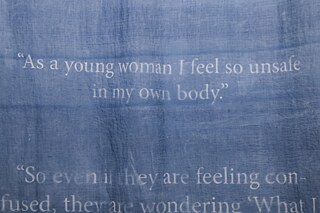 Besides the powerful photographs, statements from these feminists were hand printed on their mothers' belongings. 