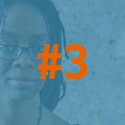 The number 3 over the photo of podcast participant Sharon Dodua Otoo