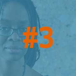 The number 3 over the photo of podcast participant Sharon Dodua Otoo
