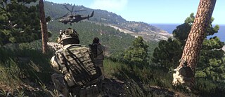 Кадры видеоигры на военную тематику с солдатом.