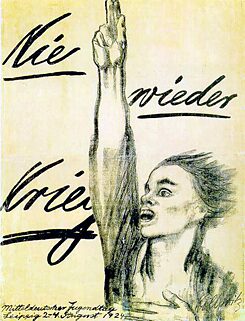 Das Plakat „Nie wieder Krieg“ wurde von der deutschen Künstlerin und Friedensaktivistin Käthe Kollwitz 1924 gemalt.