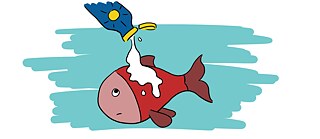 Illustration eines Fisches mit Sonnencreme