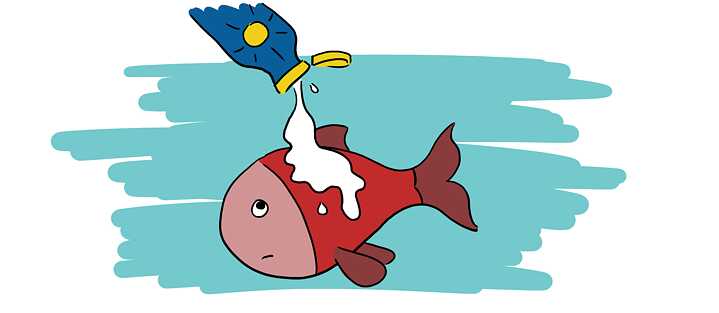 Illustration eines Fisches mit Sonnencreme