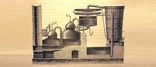 Průřez Pistoriovým přístrojem, deflegmátorem, který vynalezl Johann Heinrich Leberecht Pistorius, 1817