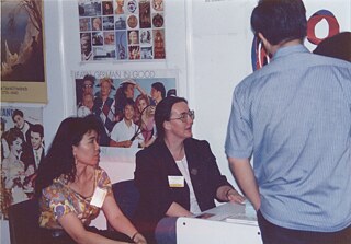 1992 The Goethe-Institut repeatedly participated in education fairs, here at the "Education Fair" in Kuala Lumpur with Agnes and Lia Syed.
