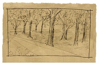 Tree Border, Pen on recycled paper, 13 x 9 cm
