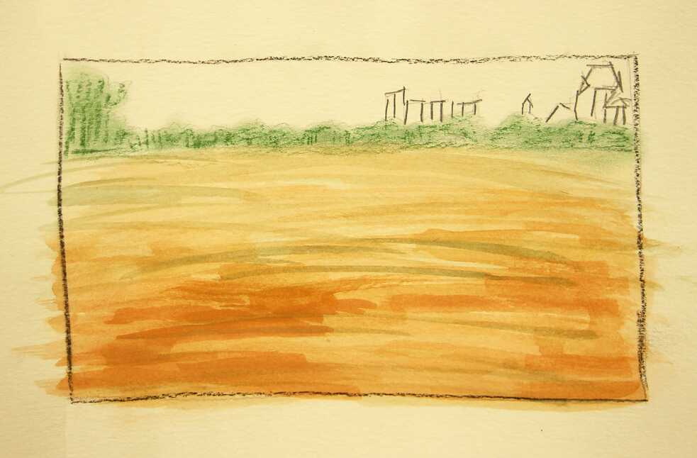 Open field, Watercolour and pencil on paper, 13 x 9 cm