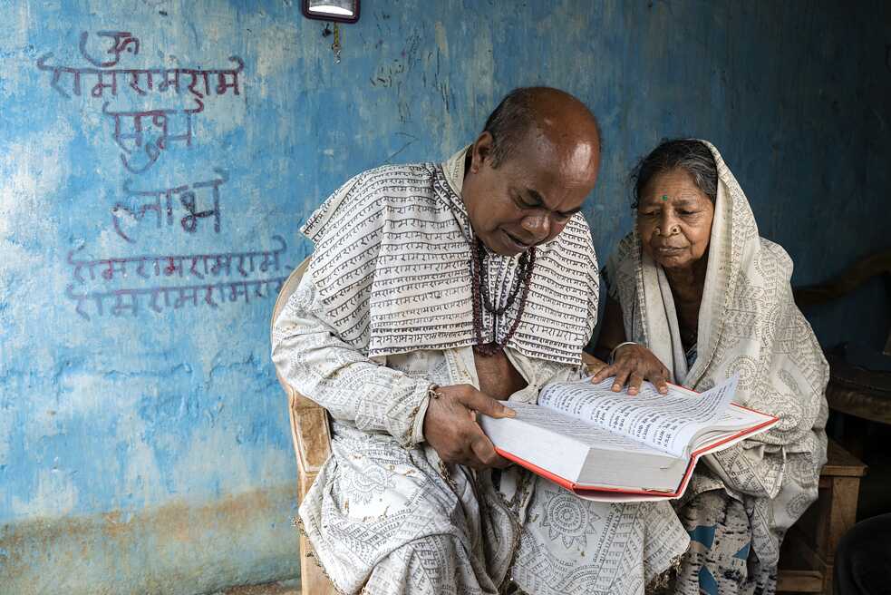 Ramcharitmanas, the holy scripture followed by the Ramnamis, talks about the deeds of Lord Ram through its poetic lines. The book acts as a source of inspiration for the community and establishes a sense of morality in their conscience. Quotes from the scriptures are often found to be painted on the blue walls of their homes.