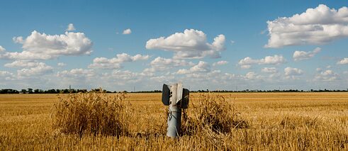 A rocket in a wheat field in Mykolaiv, Ukraine