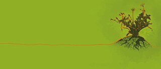 Bild mit grünem Hintergrund und Baumillustration rechts, das das Thema Nachhaltigkeit repräsentiert