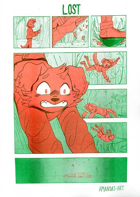 Komiksā ir attēlota suns, kas staigā pa mežu ar mobilo tālruni rokā. Viņš skatās uz mobilo tālruni un neredz, kurp dodas, tāpēc krīt, atsitas pret koka zaru un beigās smagi piezemējas uz zemes.
