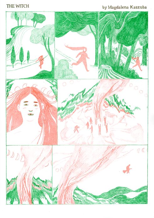 Der Comic handelt von einer Person, die als Mensch in den Wald geht, dort andere Hexen trifft, ihre Stärke erkennt und als Hexe den Wald auf einem Besen fliegend verlässt.