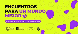 Banner amarillo del proyecto "Encuentros para un mundo mejor"