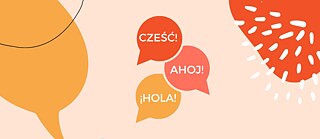 Eine Skizze mit Sprechblasen, in denen das Wort "Hallo" auf unterschiedlichen Sprachen steht