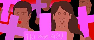 Ilustración: Mujeres protestan con cruces en las manos. Una de las cruces dice: ¡Ni una más!