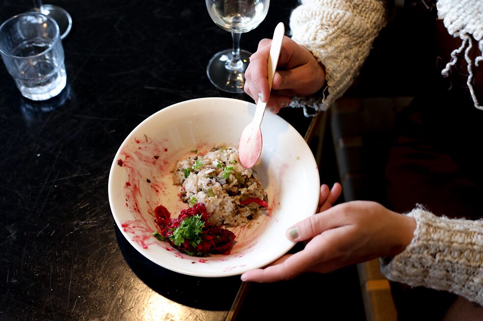 Decolonial Plate with rice, black eyed peas and beet root