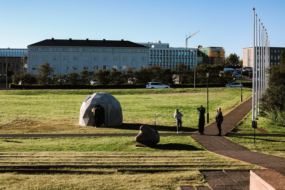Outside in the garden area of the Nordic House during the CorresponDance workshop
