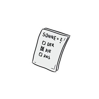 Auf 1 Blatt steht eine Aufgabe: Heißt es der, die oder das Sonne?