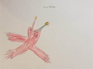 This is a drawing of the red chilli that can fly, and spread his spice on the people who are robbing, stealing, lying, and doing bad things. 