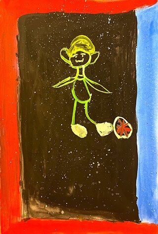 I painted myself as Leonardo here. I want to be as professional a football player as him. And I drew the black background as night because after playing all day I want to play at night as well