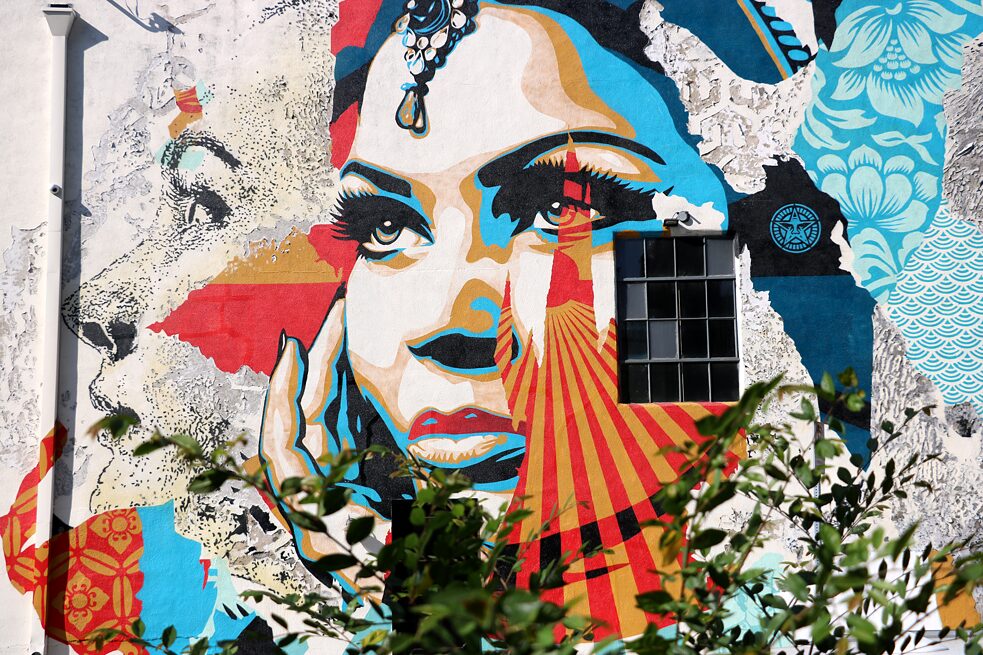 Detail of a mural collaboration by Shepard Fairey and Vhils