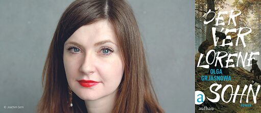 Olga Grjasnowa y la portada de su novela "Der verlorene Sohn"