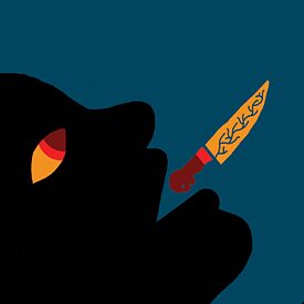 ilustracao de rosto de pessoa com boca aberta e uma faca, em alusao ao podcast risca faca