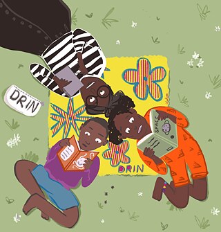 Eine Illustration von lesenden POC Kindern