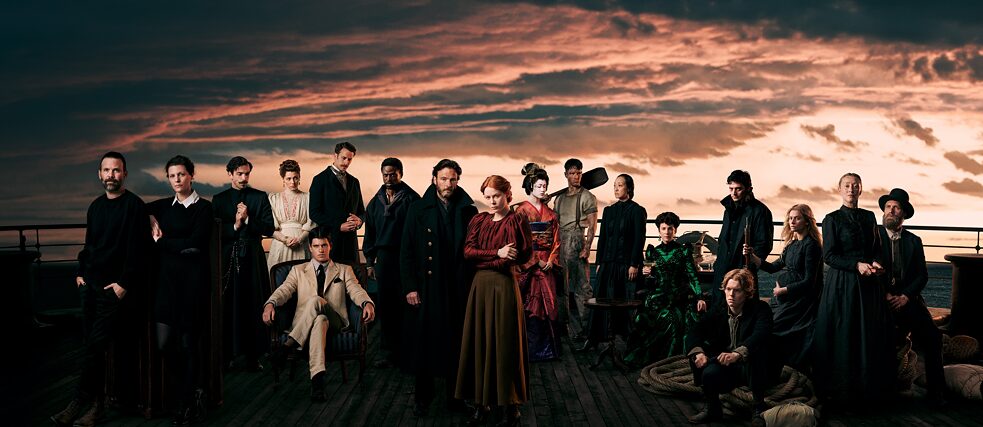 The cast of the Netflix Series 1899 along with the creators Jantje Friese and Barab Bo Odar on the set 