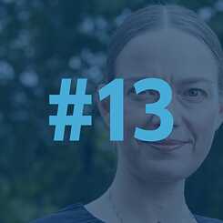 An image of Mercedes Bunz with a number 13 over her face