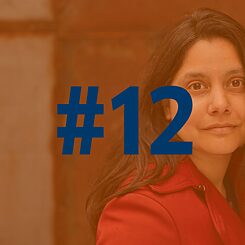 An image of Mithu Sanyal with a number 12 over her face