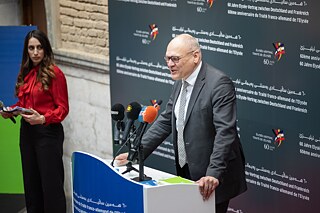 Der Generalsekretär des Goethe-Instituts Johannes Ebert hält eine Rede während des Festakts in Erbil anlässlich des 60. Jahrestags des Élysée-Vertrags
