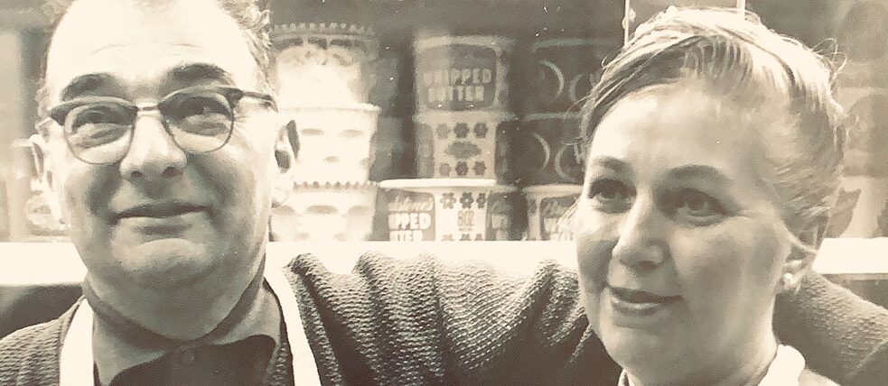 Jaques and Anni Abraham in their grocery store in Brooklyn, New York