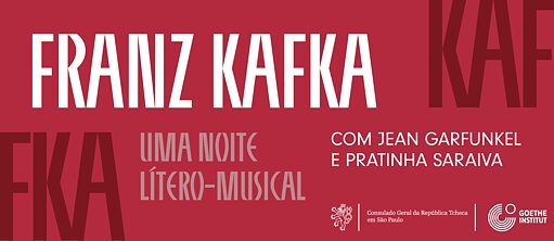 Imagem com fundo vermelho e o texto Franz Kafka: uma noite lítero-musical