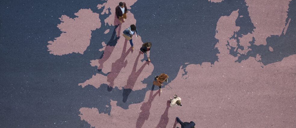 Karte von Großbritannien in Richtung Europa gehen.