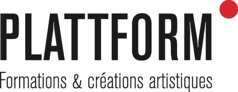 Plattform für deutsch-französische Kunst (Plateforme). Logo. Schwarzer Schriftzug und roter Punkt