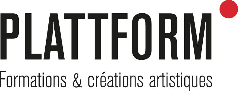 Plattform für deutsch-französische Kunst (Plateforme). Logo. Schwarzer Schriftzug und roter Punkt