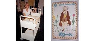 1999. gada septembris, Atvērto durvju diena Gētes institūtā Rīgā. Attēlā: Antra Balode, kultūras programmu koordinatore, un torte par godu J.V. fon Gētes dzimšanas dienai 28. augustā.