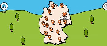 Imagen del dibujo de un mapa de Alemania con marca que indican 15 ciudades