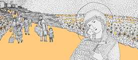 Vor dem Krieg geflohene Frauen mit Kindern
