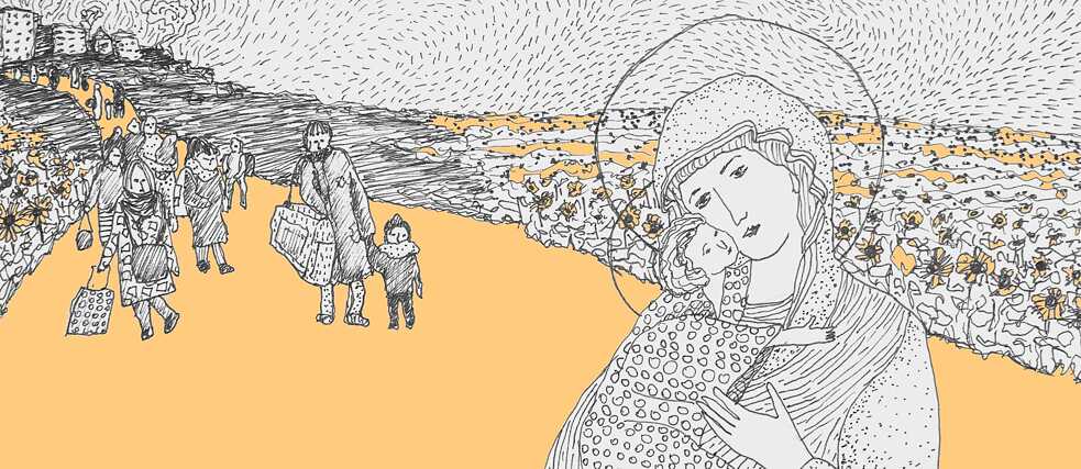 Vor dem Krieg geflohene Frauen mit Kindern