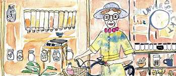 Illustation of Granny Trude in a zero-waste store